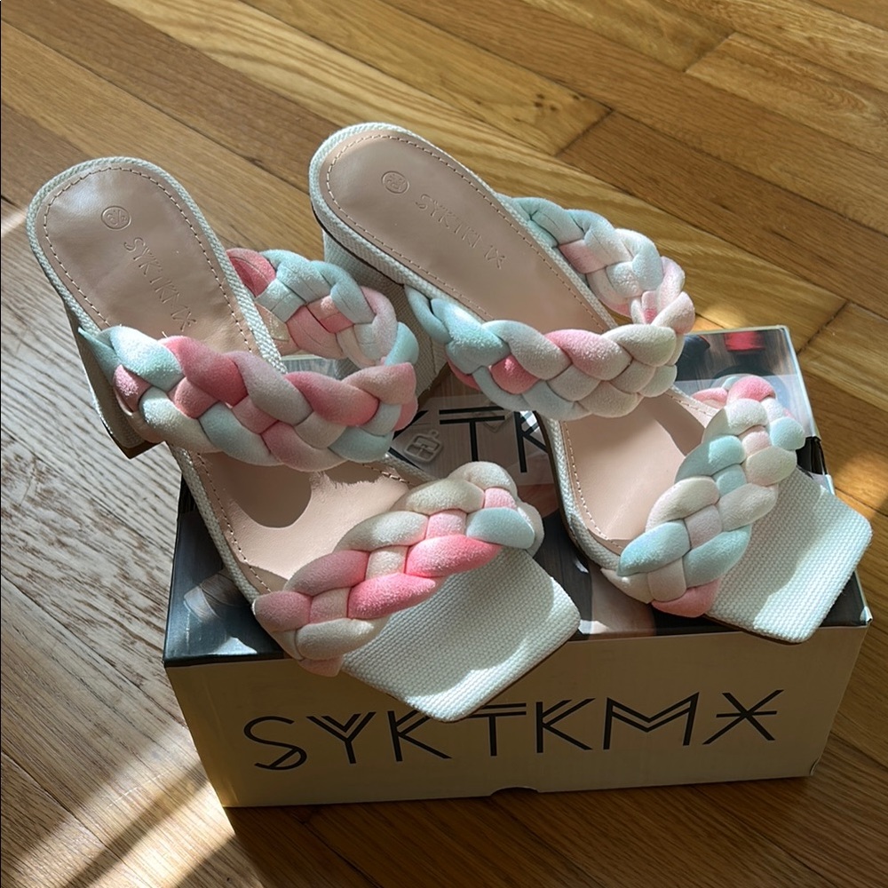 Rainbow Cotton Candy Women's Braided Heeled Sandals - Multicolor